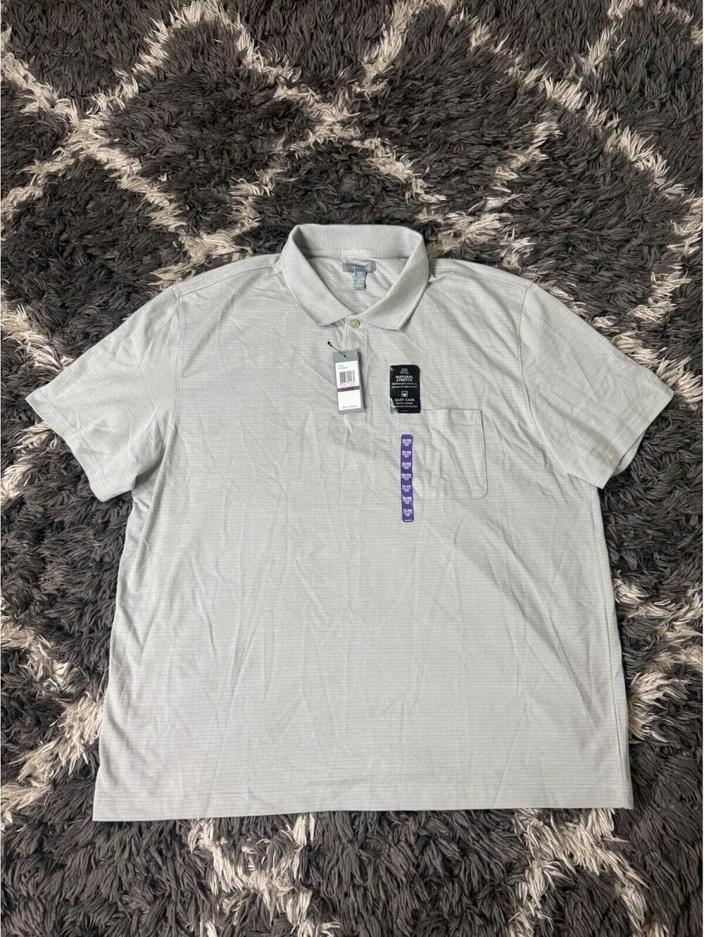NWT Van Heusen Polo Shirt Men XXL 2XL Gray Full Moon Short Sleeve Pocket Stretch